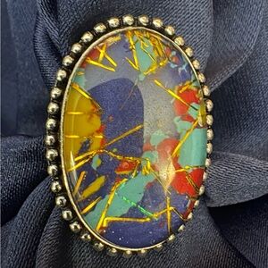 Ring-Silver and Colorful Rutilated Quartz Ring, Sz 9